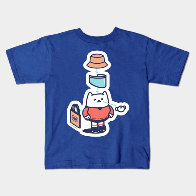 Red and Blue Bucket hat, face shield, face mask cat Kids T-Shirt by meowproject